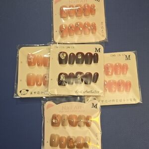 5 Sets Assorted Nail Art Set with Pink and Maroon Designs, Size Medium, Short